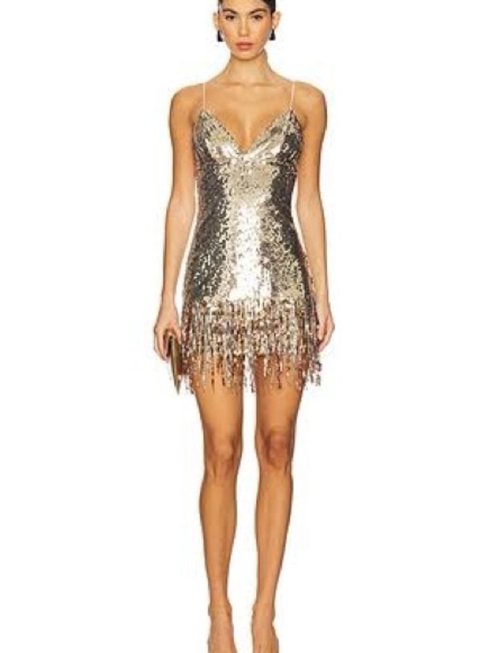 Lovers + Friends Dresses & Skirts - Lovers and Friends Isabetta Sequin Fringe Mini Dress in Gold Sequin Revolve XS
